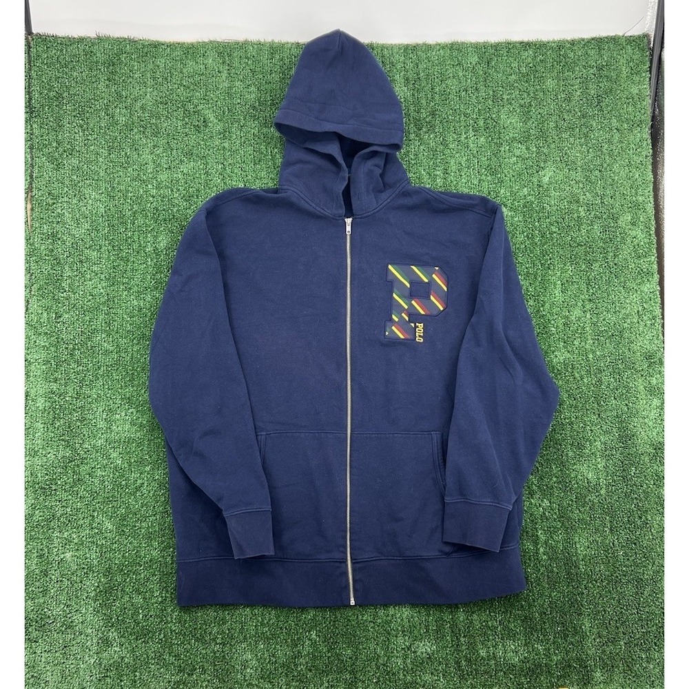 Polo Ralph Lauren Big & Tall Navy Blue P Plaid Zip Up Hoodie Size 2XLT